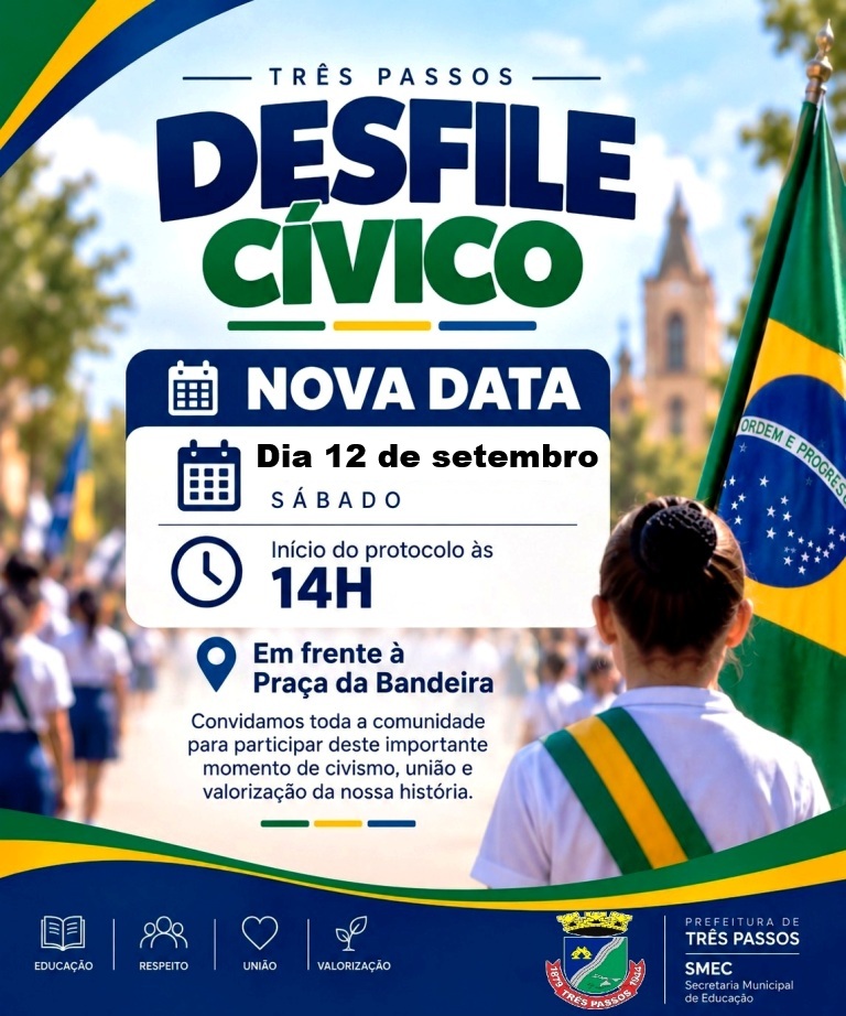 Foto relacionada à notícia: Desfile Cívico de Três Passos está marcado para o dia 12 de setembro, sábado, com início do protocolo às 14h