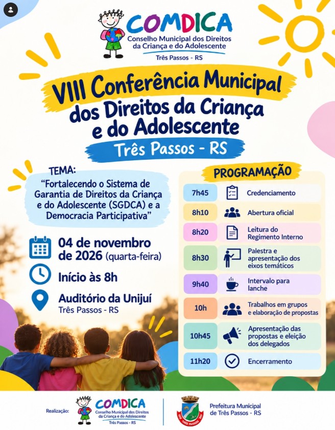 Foto relacionada à notícia: COMDICA vai realizar a VIII Conferência Municipal dos Direitos da Criança e do Adolescente