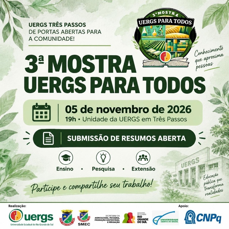 Foto relacionada à notícia: VEM AÍ A 3ª MOSTRA UERGS TRÊS PASSOS!