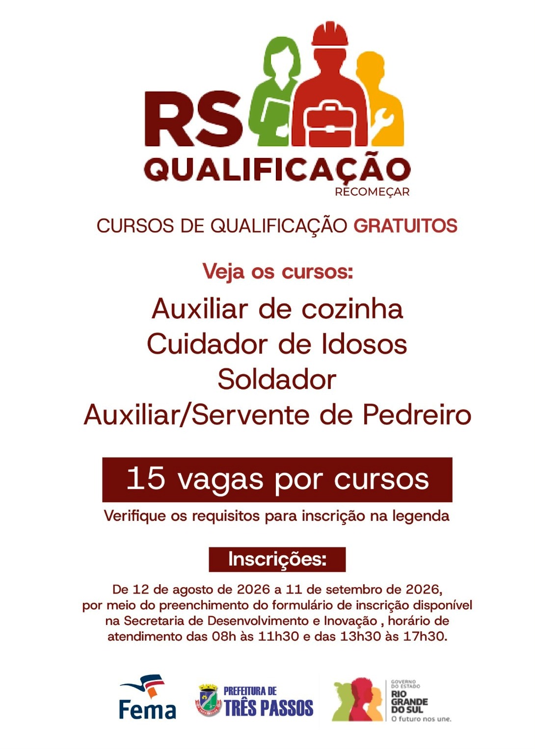 Foto relacionada à notícia: RS Qualificação Recomeçar abre inscrições em Três Passos com cursos gratuitos e bolsa permanência