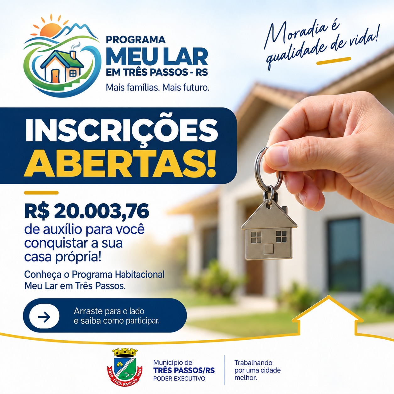 Foto relacionada à notícia: PREFEITURA REGULAMENTA PROGRAMA HABITACIONAL MEU LAR EM TRÊS PASSOS
