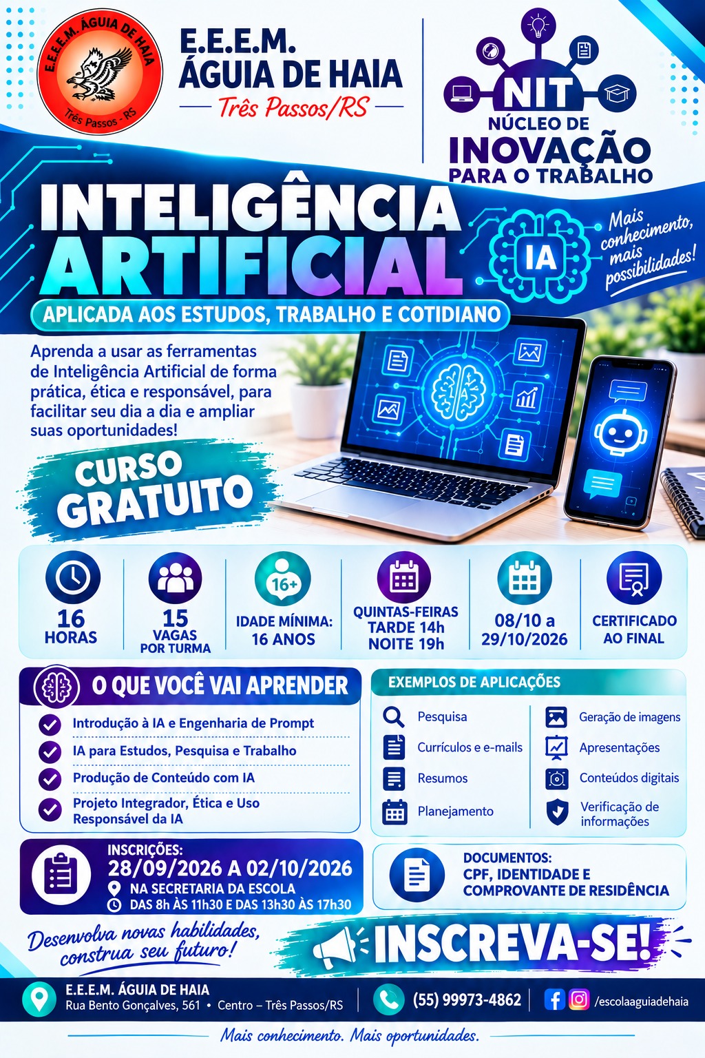 Foto relacionada à notícia:  NOVO CURSO DE INTELIGÊNCIA ARTIFICIAL NA ESCOLA ÁGUIA DE HAIA DE TRÊS PASSOS